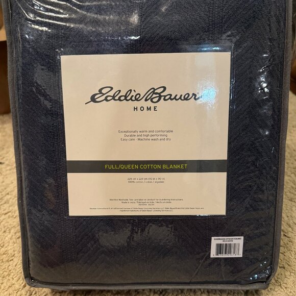 Eddie Bauer Navy Blue Herringbone Bedding Full/Queen